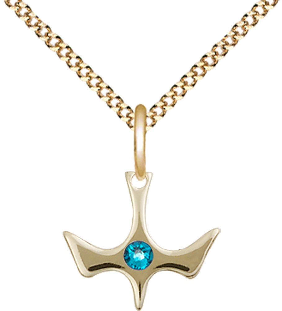 14kt Gold Filled Holy Spirit Pendant with a 3mm Zircon Swarovski stone on a 18 inch Gold Plate Light Curb chain