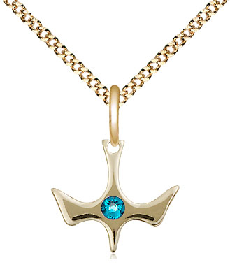 14kt Gold Filled Holy Spirit Pendant with a 3mm Zircon Swarovski stone on a 18 inch Gold Plate Light Curb chain