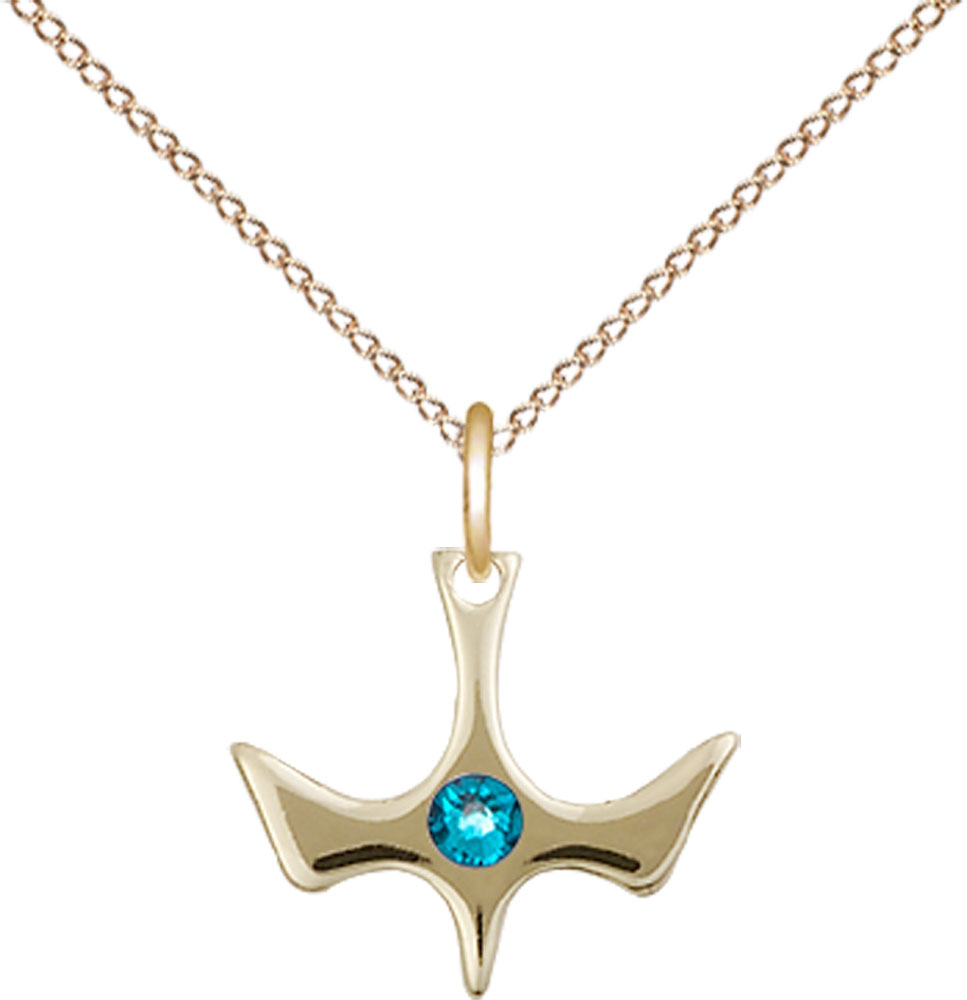 14kt Gold Filled Holy Spirit Pendant with a 3mm Zircon Swarovski stone on a 18 inch Gold Filled Light Curb chain