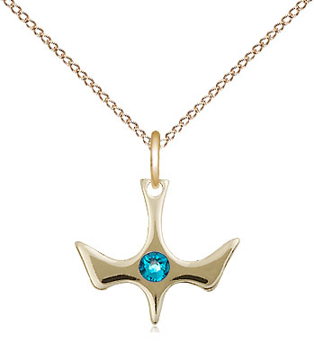 14kt Gold Filled Holy Spirit Pendant with a 3mm Zircon Swarovski stone on a 18 inch Gold Filled Light Curb chain