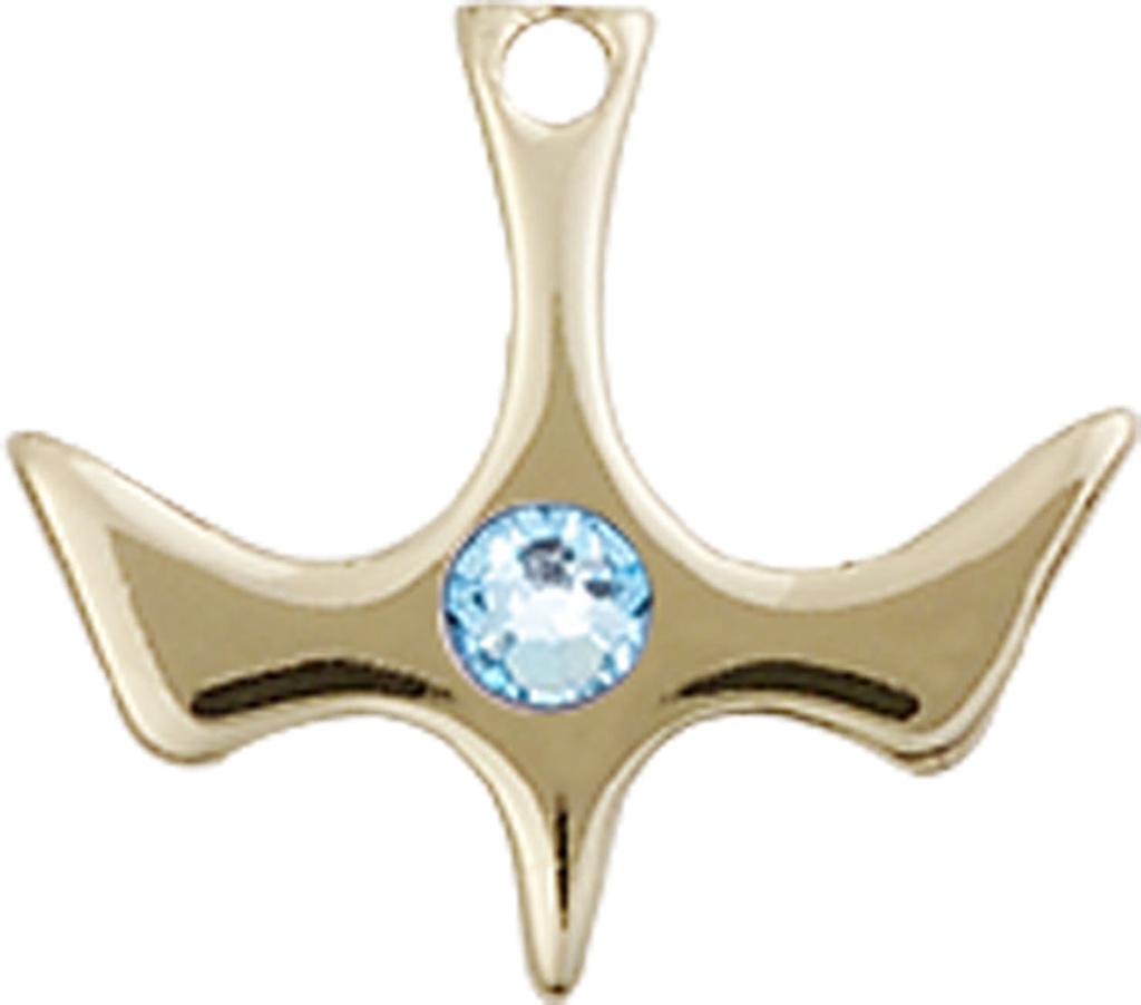 14kt Gold Filled Holy Spirit Medal with a 3mm Aqua Swarovski stone