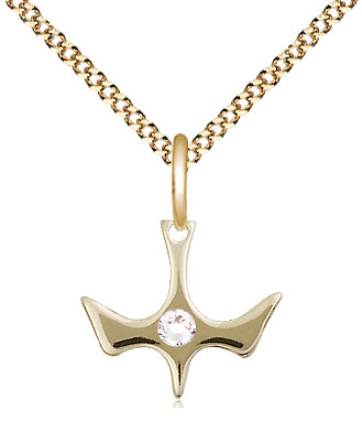 14kt Gold Filled Holy Spirit Pendant with a 3mm Crystal Swarovski stone on a 18 inch Gold Plate Light Curb chain