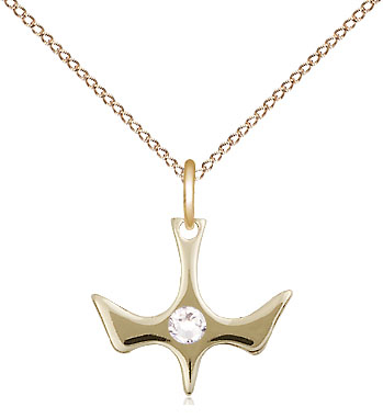 14kt Gold Filled Holy Spirit Pendant with a 3mm Crystal Swarovski stone on a 18 inch Gold Filled Light Curb chain