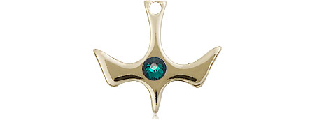 14kt Gold Filled Holy Spirit Medal with a 3mm Emerald Swarovski stone