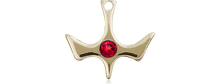 14kt Gold Filled Holy Spirit Medal with a 3mm Ruby Swarovski stone