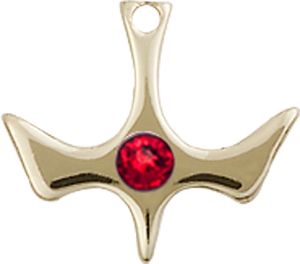 14kt Gold Filled Holy Spirit Medal with a 3mm Ruby Swarovski stone