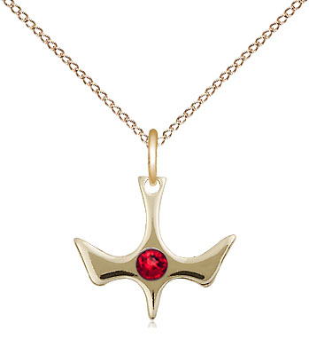 14kt Gold Filled Holy Spirit Pendant with a 3mm Ruby Swarovski stone on a 18 inch Gold Filled Light Curb chain