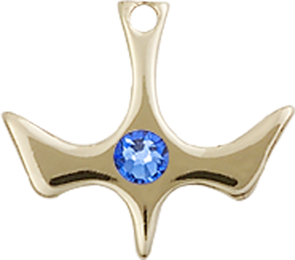 14kt Gold Filled Holy Spirit Medal with a 3mm Sapphire Swarovski stone
