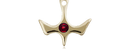 14kt Gold Holy Spirit Medal with a 3mm Garnet Swarovski stone