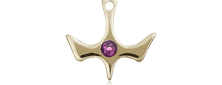 14kt Gold Holy Spirit Medal with a 3mm Amethyst Swarovski stone