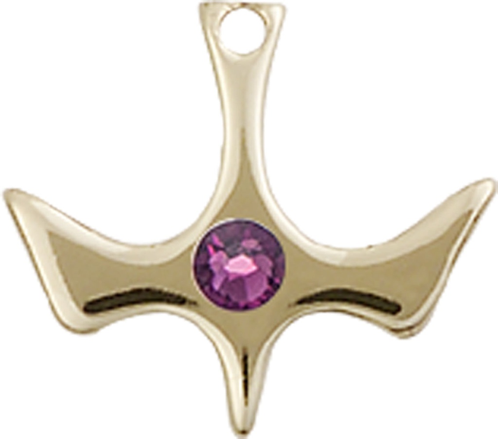 14kt Gold Holy Spirit Medal with a 3mm Amethyst Swarovski stone