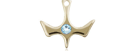 14kt Gold Holy Spirit Medal with a 3mm Aqua Swarovski stone