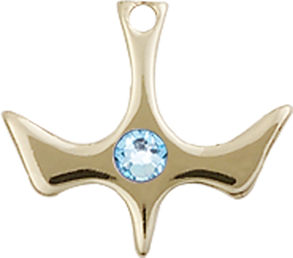 14kt Gold Holy Spirit Medal with a 3mm Aqua Swarovski stone