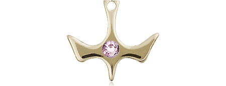 14kt Gold Holy Spirit Medal with a 3mm Light Amethyst Swarovski stone