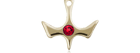 14kt Gold Holy Spirit Medal with a 3mm Ruby Swarovski stone