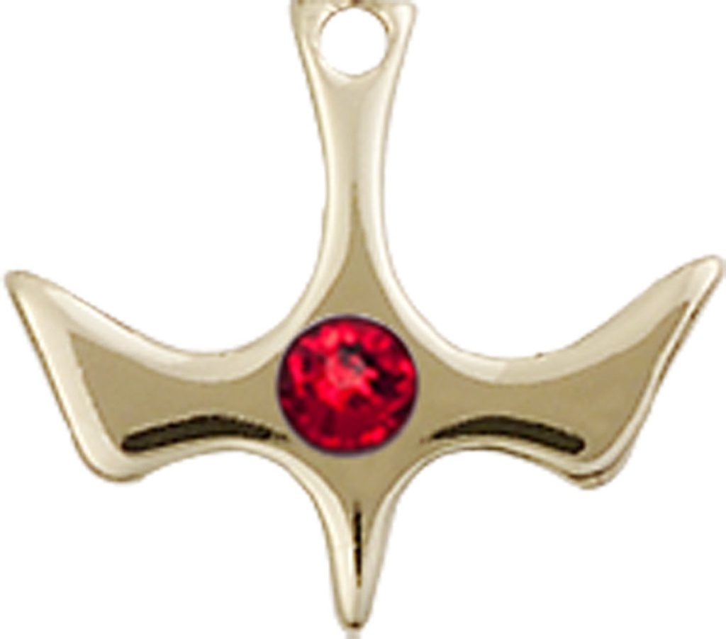 14kt Gold Holy Spirit Medal with a 3mm Ruby Swarovski stone