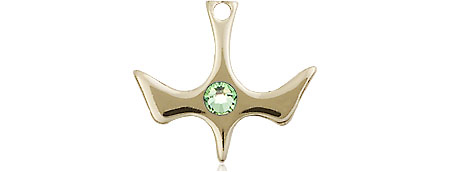 14kt Gold Holy Spirit Medal with a 3mm Peridot Swarovski stone