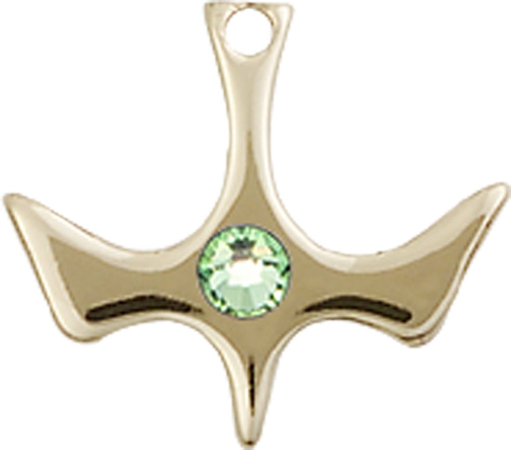 14kt Gold Holy Spirit Medal with a 3mm Peridot Swarovski stone