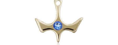 14kt Gold Holy Spirit Medal with a 3mm Sapphire Swarovski stone