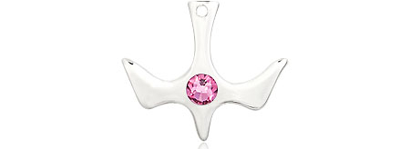 Sterling Silver Holy Spirit Medal with a 3mm Rose Swarovski stone