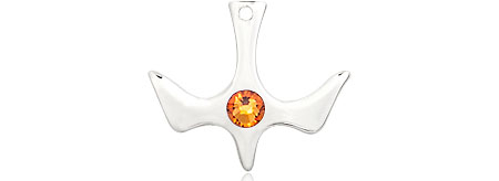 Sterling Silver Holy Spirit Medal with a 3mm Topaz Swarovski stone