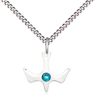 Sterling Silver Holy Spirit Pendant with a 3mm Zircon Swarovski stone on a 18 inch Light Rhodium Light Curb chain