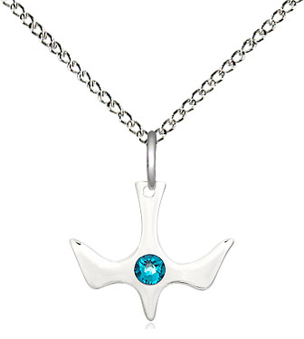 Sterling Silver Holy Spirit Pendant with a 3mm Zircon Swarovski stone on a 18 inch Sterling Silver Light Curb chain