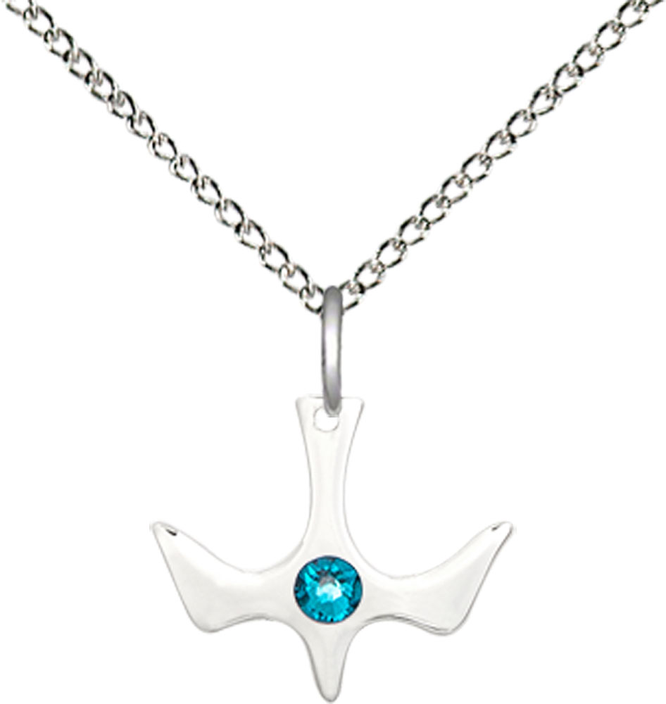 Sterling Silver Holy Spirit Pendant with a 3mm Zircon Swarovski stone on a 18 inch Sterling Silver Light Curb chain