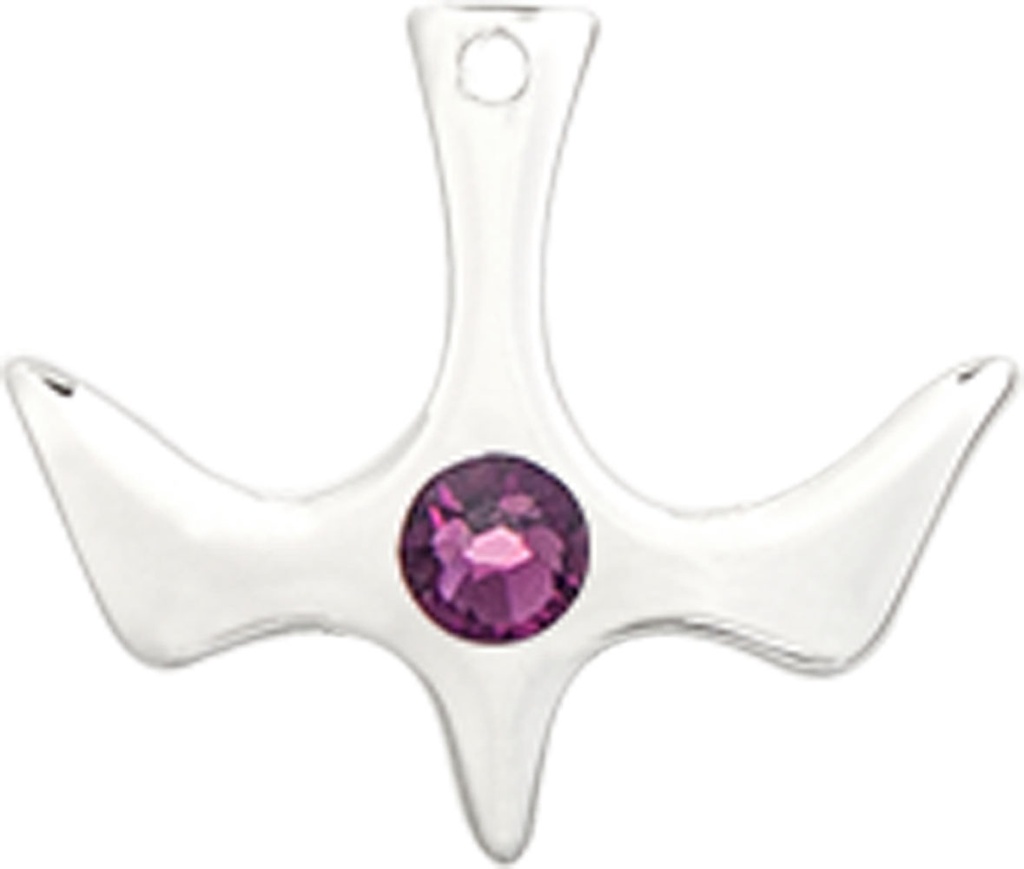 Sterling Silver Holy Spirit Medal with a 3mm Amethyst Swarovski stone