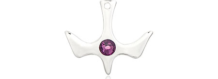 Sterling Silver Holy Spirit Medal with a 3mm Amethyst Swarovski stone