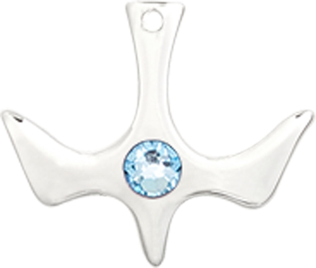 Sterling Silver Holy Spirit Medal with a 3mm Aqua Swarovski stone