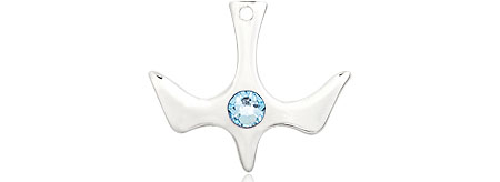 Sterling Silver Holy Spirit Medal with a 3mm Aqua Swarovski stone