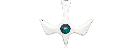 Sterling Silver Holy Spirit Medal with a 3mm Emerald Swarovski stone