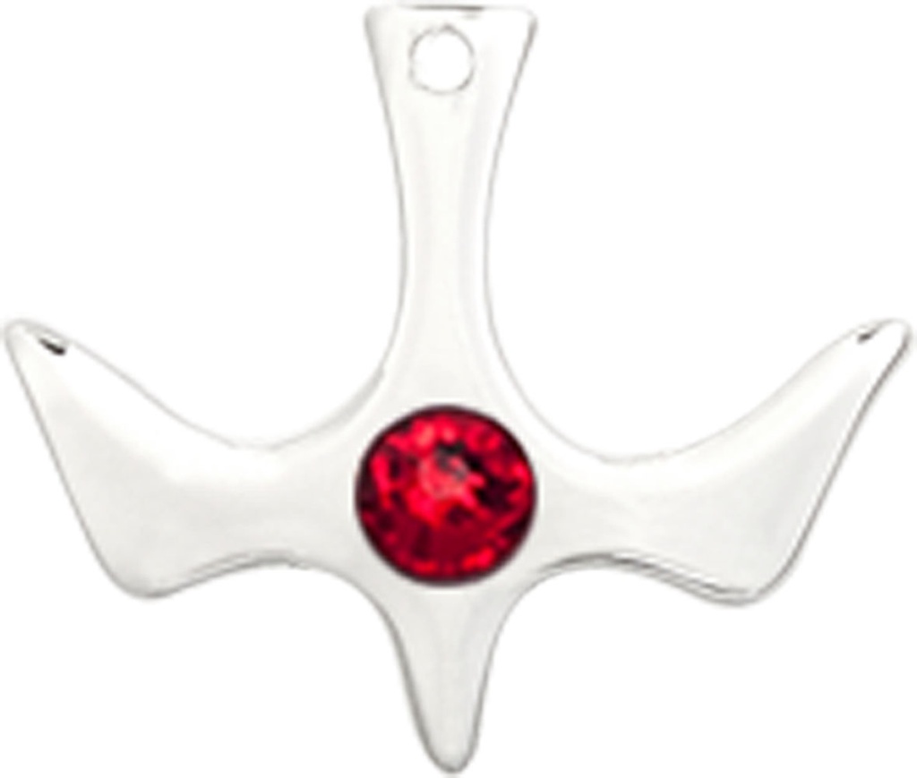 Sterling Silver Holy Spirit Medal with a 3mm Ruby Swarovski stone