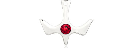 Sterling Silver Holy Spirit Medal with a 3mm Ruby Swarovski stone