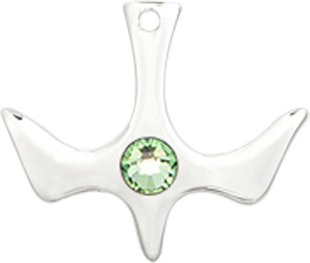 Sterling Silver Holy Spirit Medal with a 3mm Peridot Swarovski stone