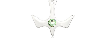 Sterling Silver Holy Spirit Medal with a 3mm Peridot Swarovski stone