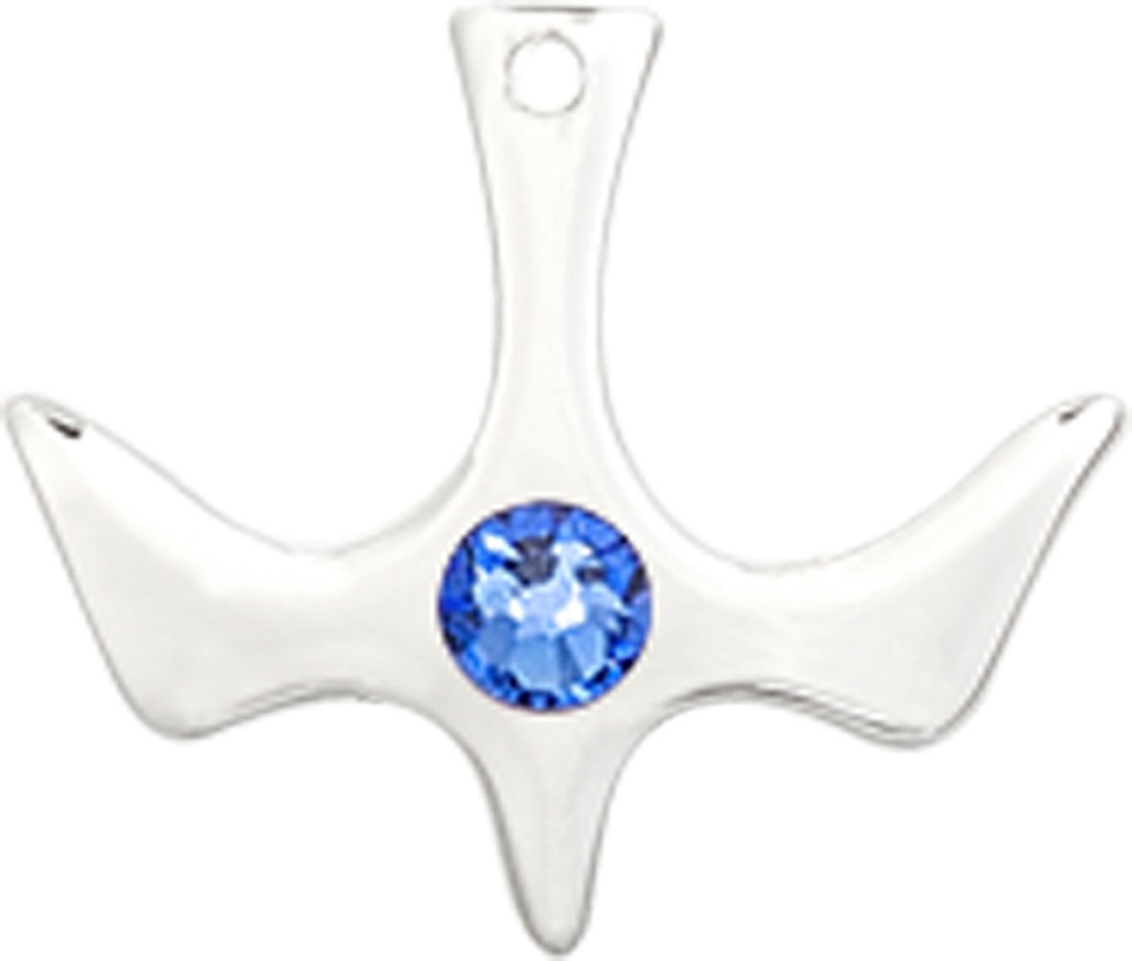 Sterling Silver Holy Spirit Medal with a 3mm Sapphire Swarovski stone