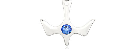 Sterling Silver Holy Spirit Medal with a 3mm Sapphire Swarovski stone