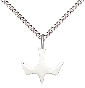 Sterling Silver Holy Spirit Pendant on a 18 inch Light Rhodium Light Curb chain