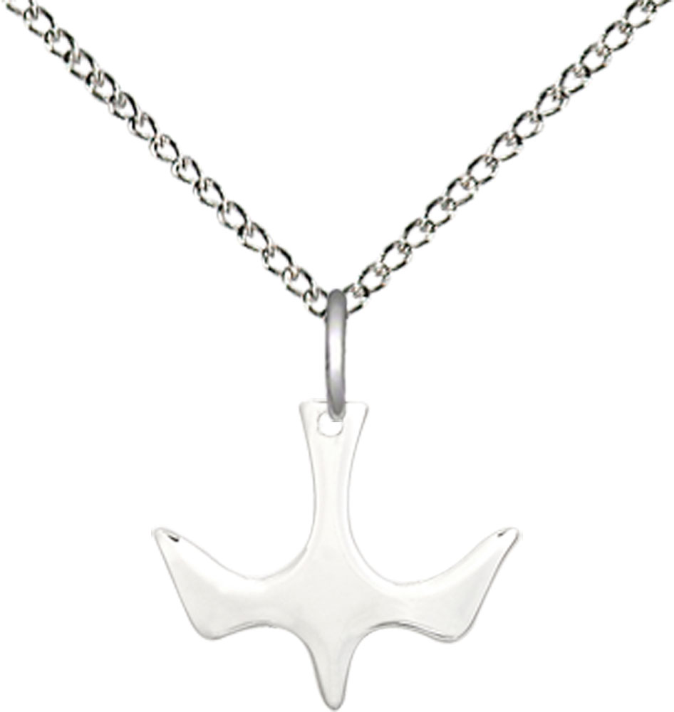 Sterling Silver Holy Spirit Pendant on a 18 inch Sterling Silver Light Curb chain