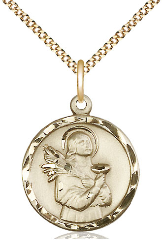 14kt Gold Filled Saint Lucy Pendant on a 18 inch Gold Plate Light Curb chain