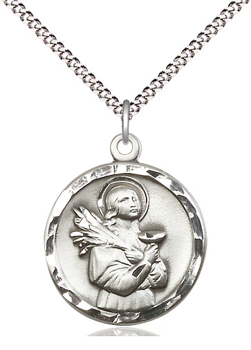 Sterling Silver Saint Lucy Pendant on a 18 inch Light Rhodium Light Curb chain