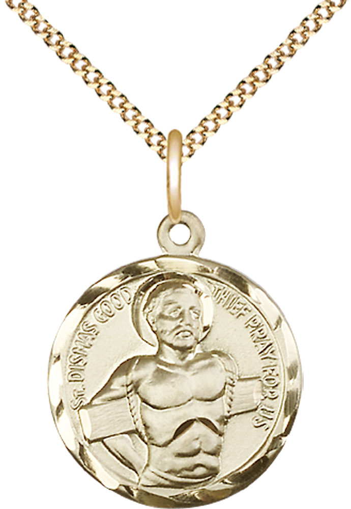 14kt Gold Filled Dismas Pendant on a 18 inch Gold Plate Light Curb chain