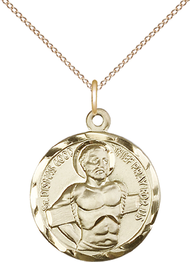 14kt Gold Filled Dismas Pendant on a 18 inch Gold Filled Light Curb chain