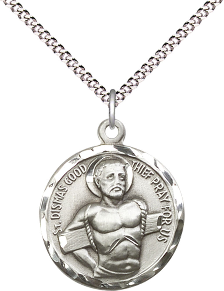 Sterling Silver Dismas Pendant on a 18 inch Light Rhodium Light Curb chain
