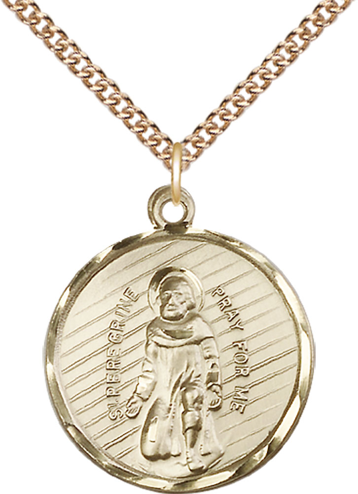 14kt Gold Filled Saint Perregrine Pendant on a 24 inch Gold Filled Heavy Curb chain