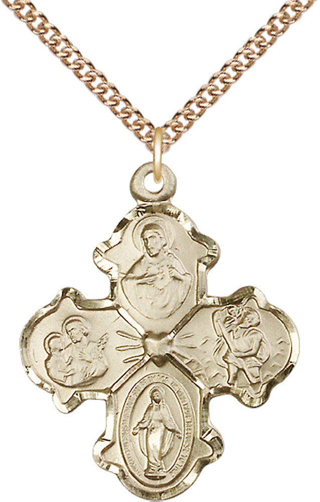 14kt Gold Filled 4-Way Pendant on a 24 inch Gold Filled Heavy Curb chain