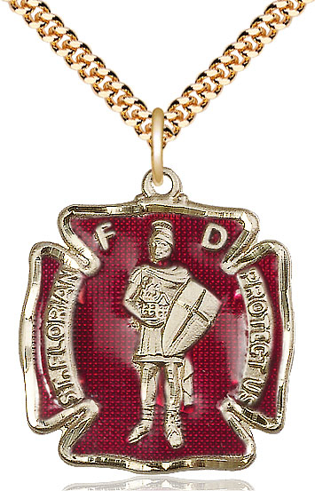 14kt Gold Filled Saint Florian Pendant on a 24 inch Gold Plate Heavy Curb chain