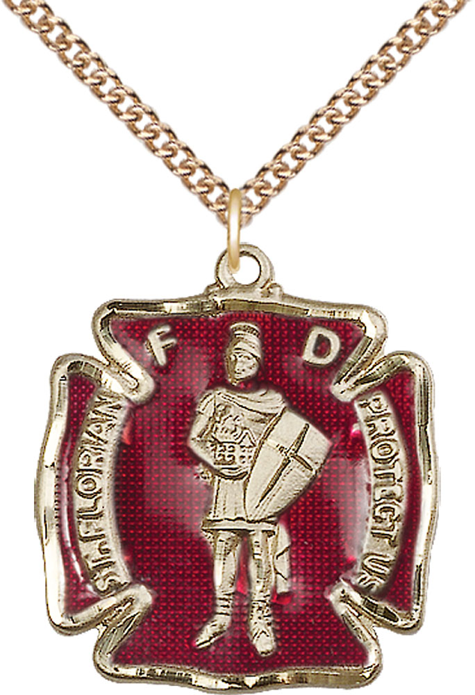 14kt Gold Filled Saint Florian Pendant on a 24 inch Gold Filled Heavy Curb chain